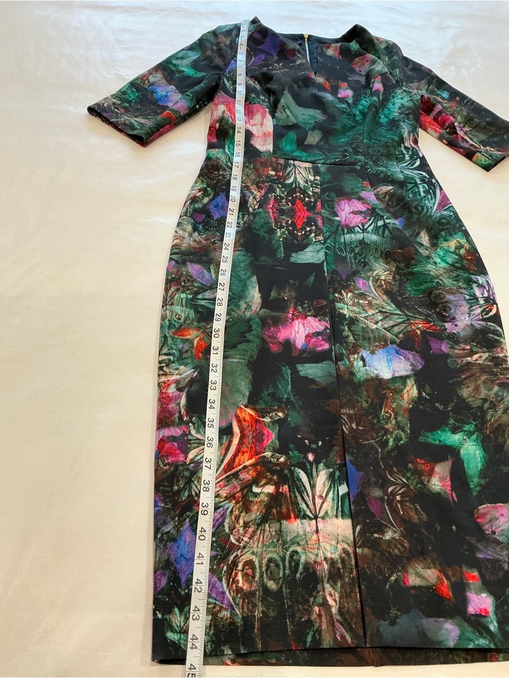 Ted Baker Floral Green Sheath Dress with V-Neck Size 3 - Picture 13 of 16